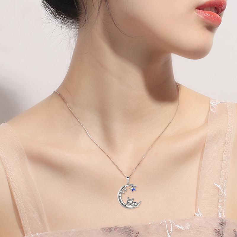 Sterling Silver French Bulldog Moon Pendant Necklace Jewellery Gifts for Women Girls Sterling Silver French Bulldog Moon Pendant Necklace Jewellery Gifts for Women Girls